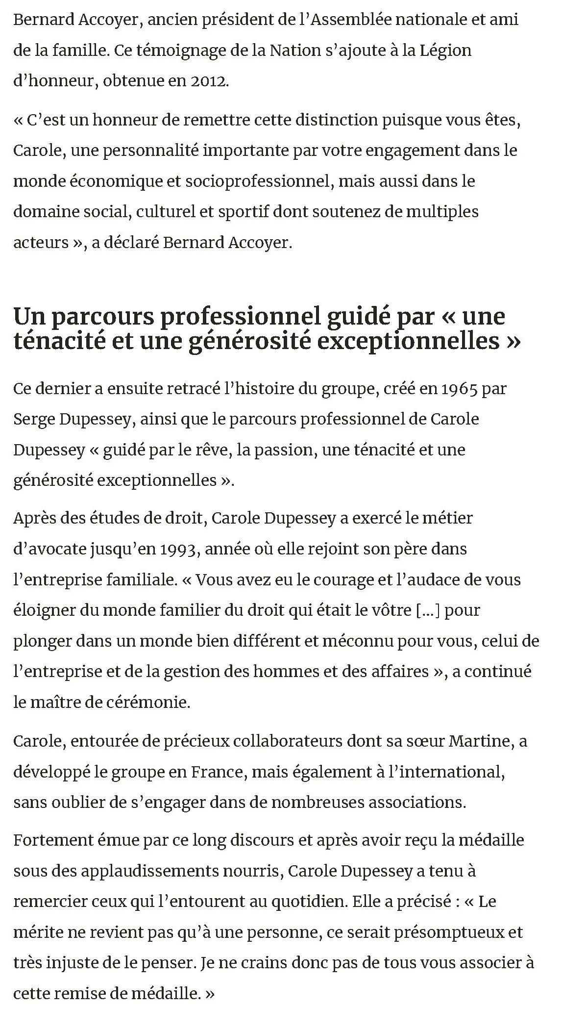 Remise de médaille de l'Ordre du Mérite - Carole Dupessey